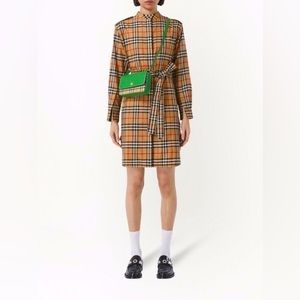Burberry Tan Plaid Long Sleeve Dress